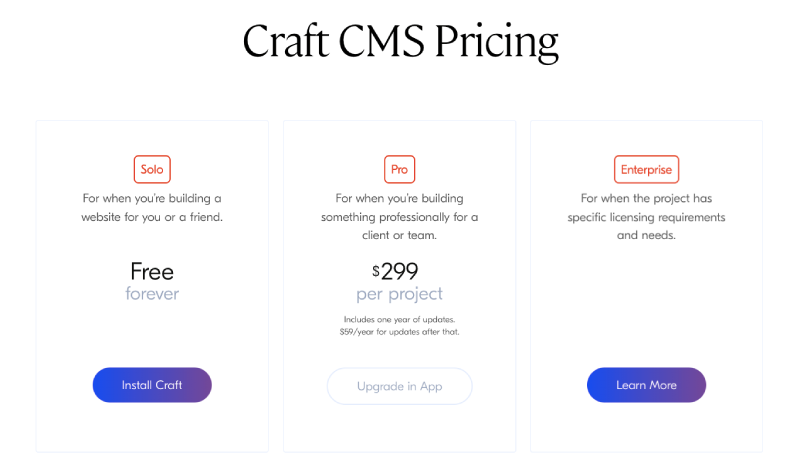 Craft CMS Pricing